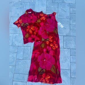 Y2k floral print dress with matching floral top, 2 piece vintage dress set